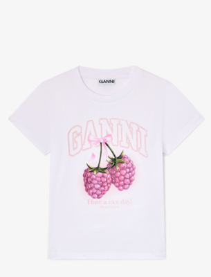 Camiseta Ganni blanca frambuesa